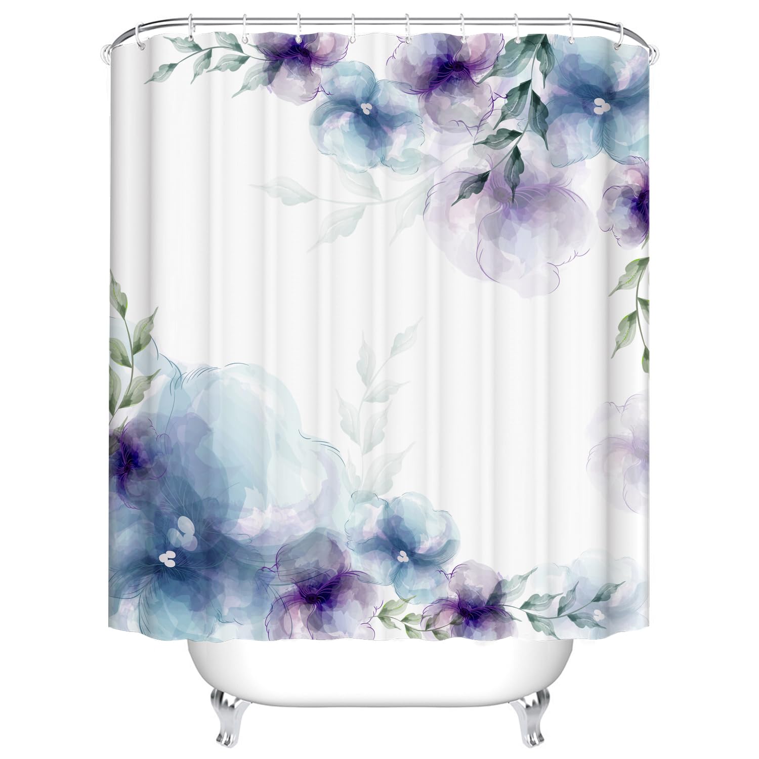 BOYOUTH Blue and Purple Ink Paintings Pattern Digital Print Shower Curtains for Bathroom,Polyester Waterproof Fabric Bath Curtain with 8 Hooks,54x78 Inches,Multicolor โ image 1