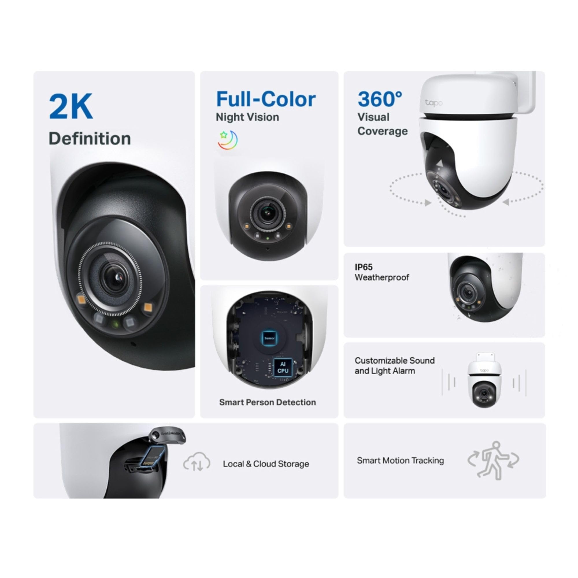Tapo TC41 - Cámara de Seguridad para Exteriores panorámica/inclinación 2K, cámara WiFi, detección Inteligente de Personas de 360°, Seguimiento de Movimiento, visión Nocturna a Todo Color, sin Tarifa