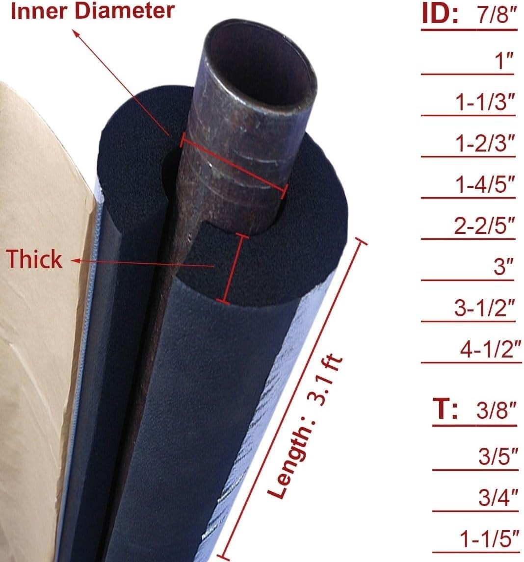 Tubi isolanti autoadesivi in schiuma pre-fessurata con ID da 2,2 cm a 10,2 - 1,3 cm (1,9 m per pezzo) (ID 10-1/2 "xT 1,9 cm)