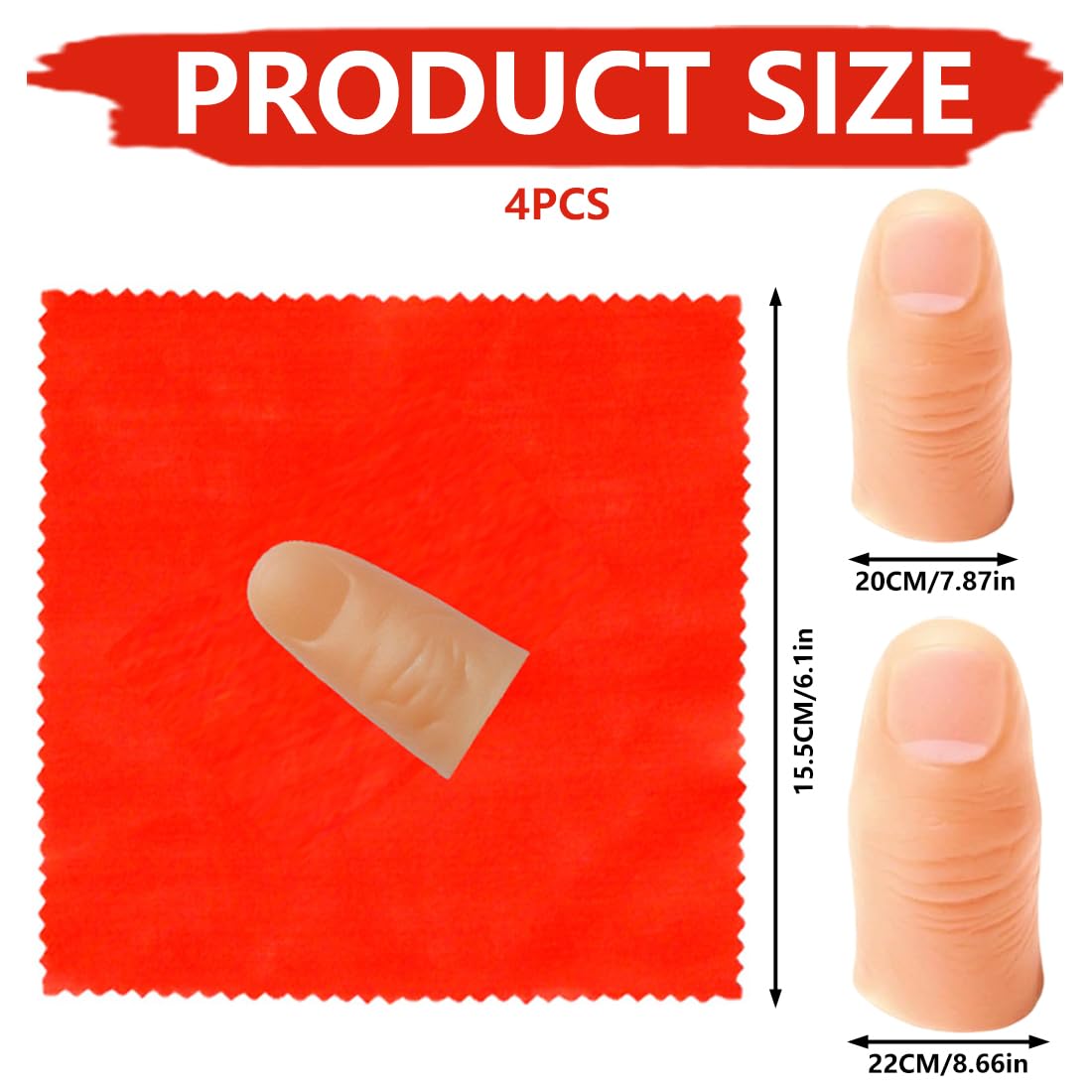 2 accessori magici per il pollice, trucco di magia, accessorio di magia e 2 fazzoletti rossi, 1 grande e 1 piccolo, adatti a tutti, per la festa degli articoli di magia.