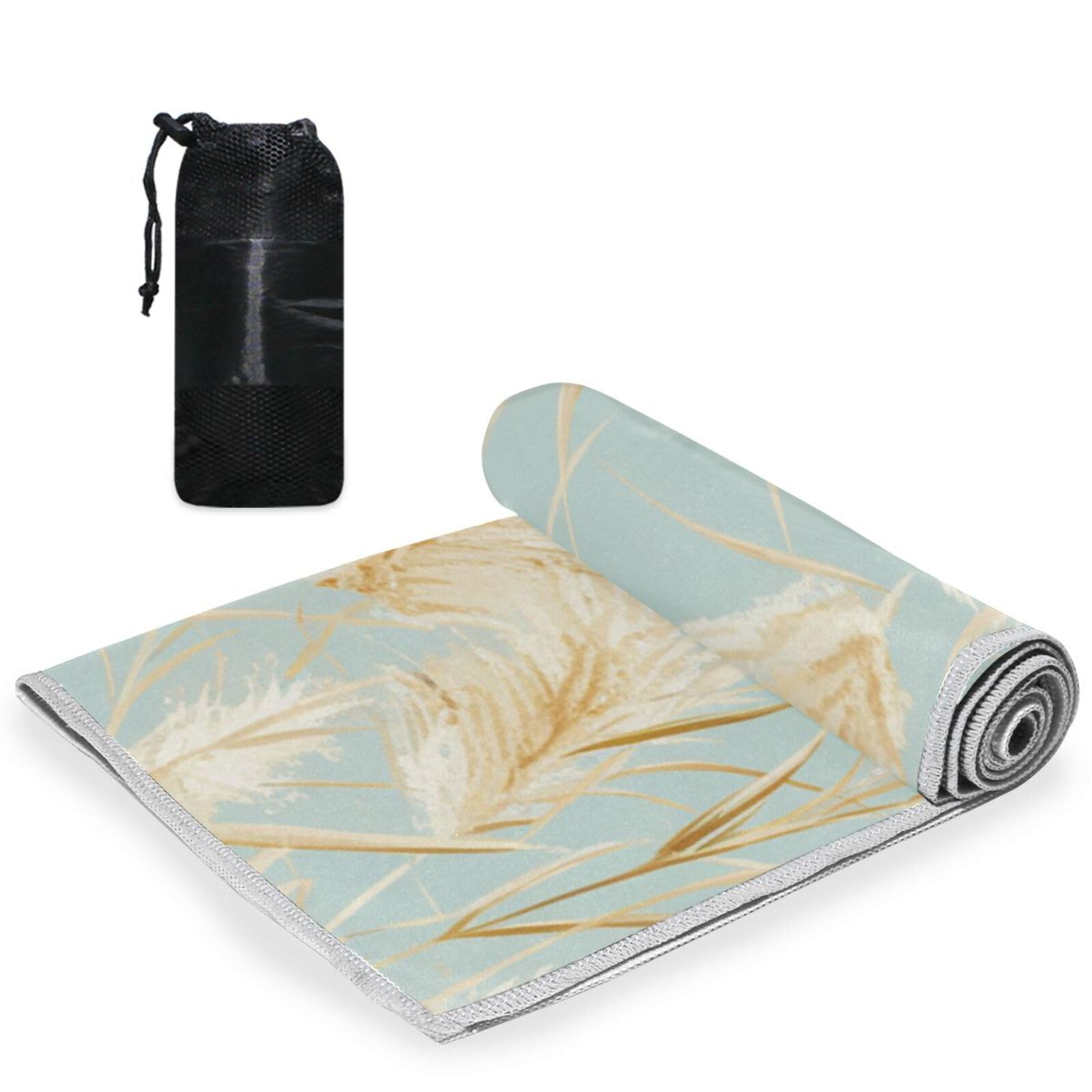 Yoogain Golden Pampas Grass Light Blue Watercolor Microfiber Towels Big Quick Dry Hand Towel Head to Toe washcloths Gym Towels Bulk Sport Towel 30
