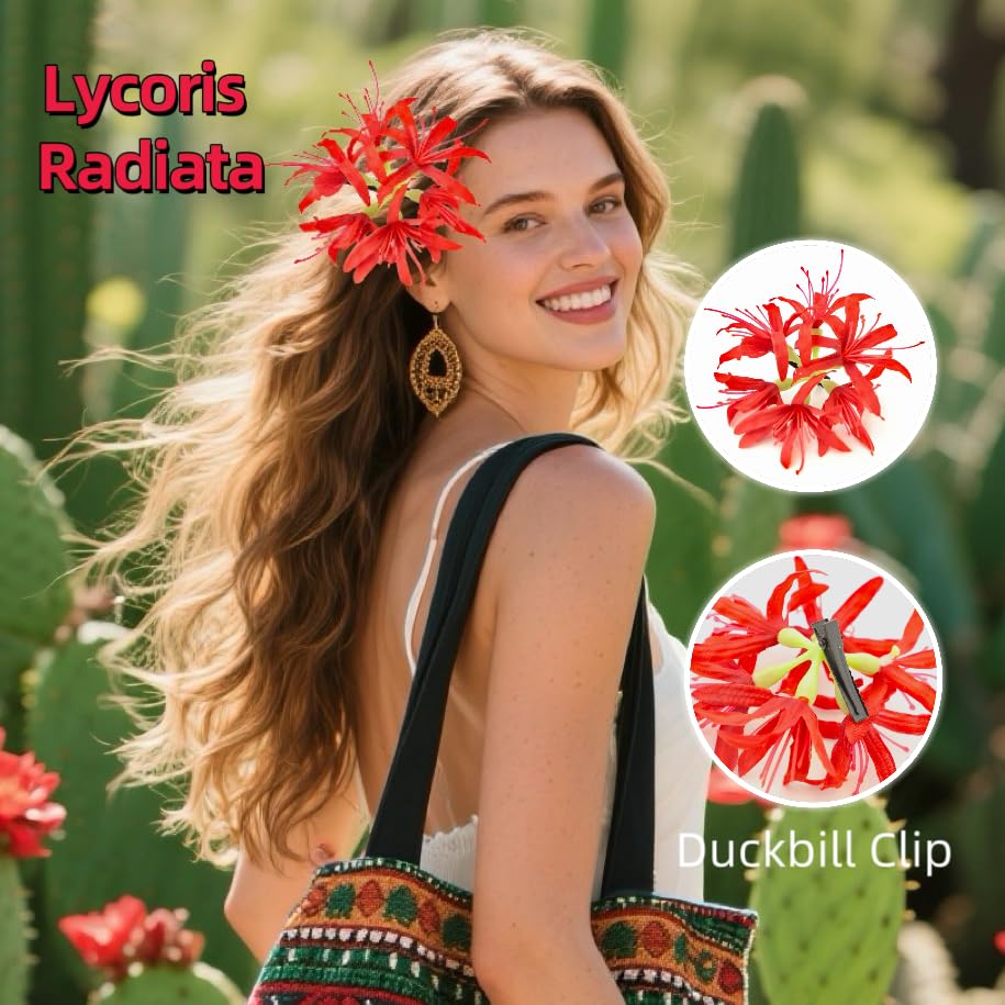 Pinzas para el cabello con flor Lirio rojo 12 cm miniatura 2