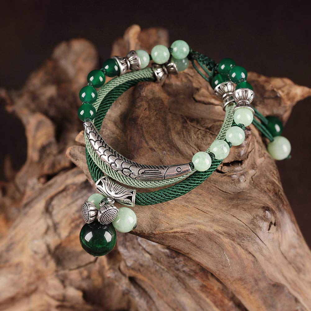 S925 - Braccialetto da donna in argento Sterling con perline multistrato, accessorio retrò nazionale a vento lavorato a mano