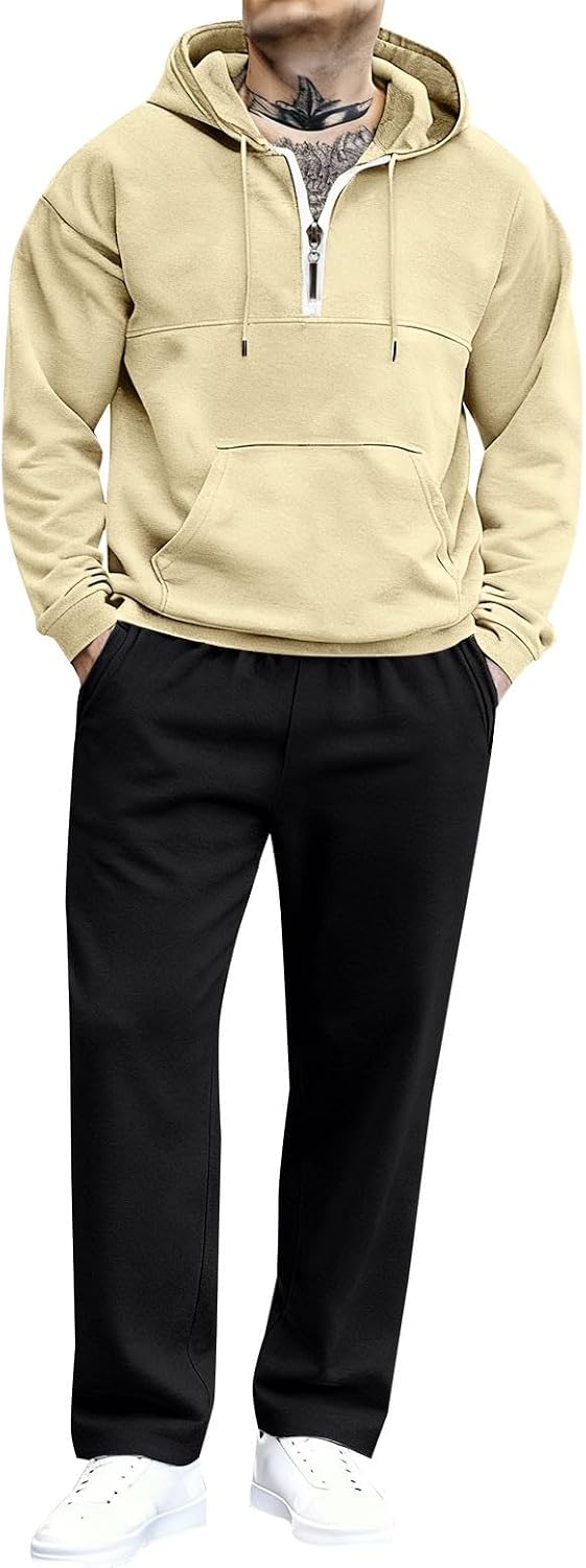 Cambkatl Men's Tracksuit Sets Fleece Lined Pullover Half Zip Hoodies Warm Winter Jogging Suits 2 Piece Sweatsuits Outfits