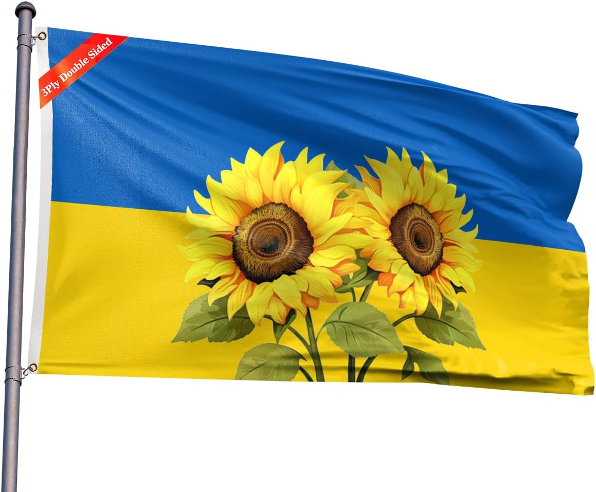 Double Sided Sunflower Ukraine Flag 3x5FT Ukrainian National Flag Support Ukraine Fade Resistant Vivid Colors Polyester with Brass Grommets For Indoor Outdoor (Sunflower, 3x5FT 3PLY)