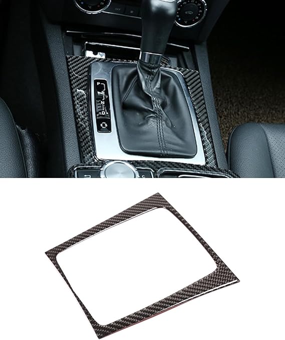 Real Carbon Fiber Center Consoles Shift Panel Protection Cover Compatible for Mercedes-Benz C Class W204 2007-2013-Glossy Finish.