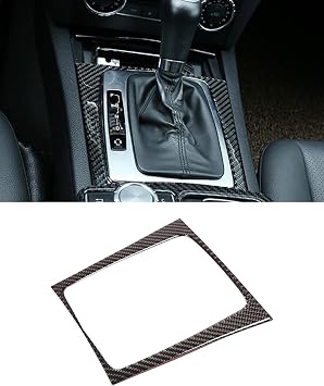 Real Carbon Fiber Center Consoles Shift Panel Protection Cover Compatible for Mercedes-Benz C Class W204 2007-2013-Glossy Finish.