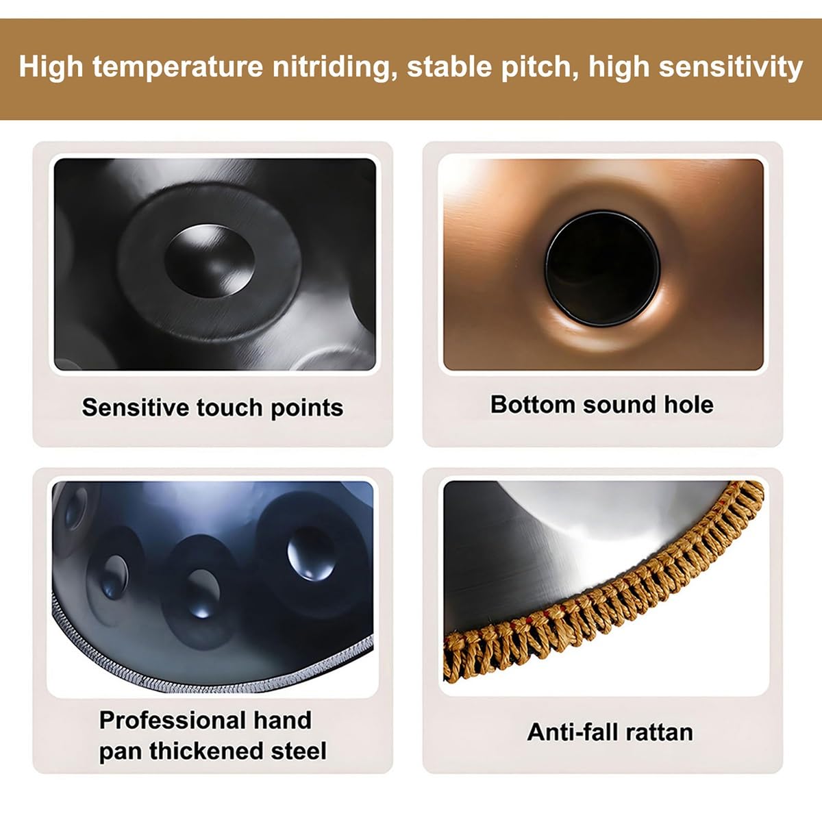 Tambour Handpan En Acier 440 Hz avec sac à main souple, 2 maillets, support, 22 Pouces Tambour À Main, instrument de percussion pour La Méditation, Le Yoga 9/10/12 Notes(Silver,12 Notes)