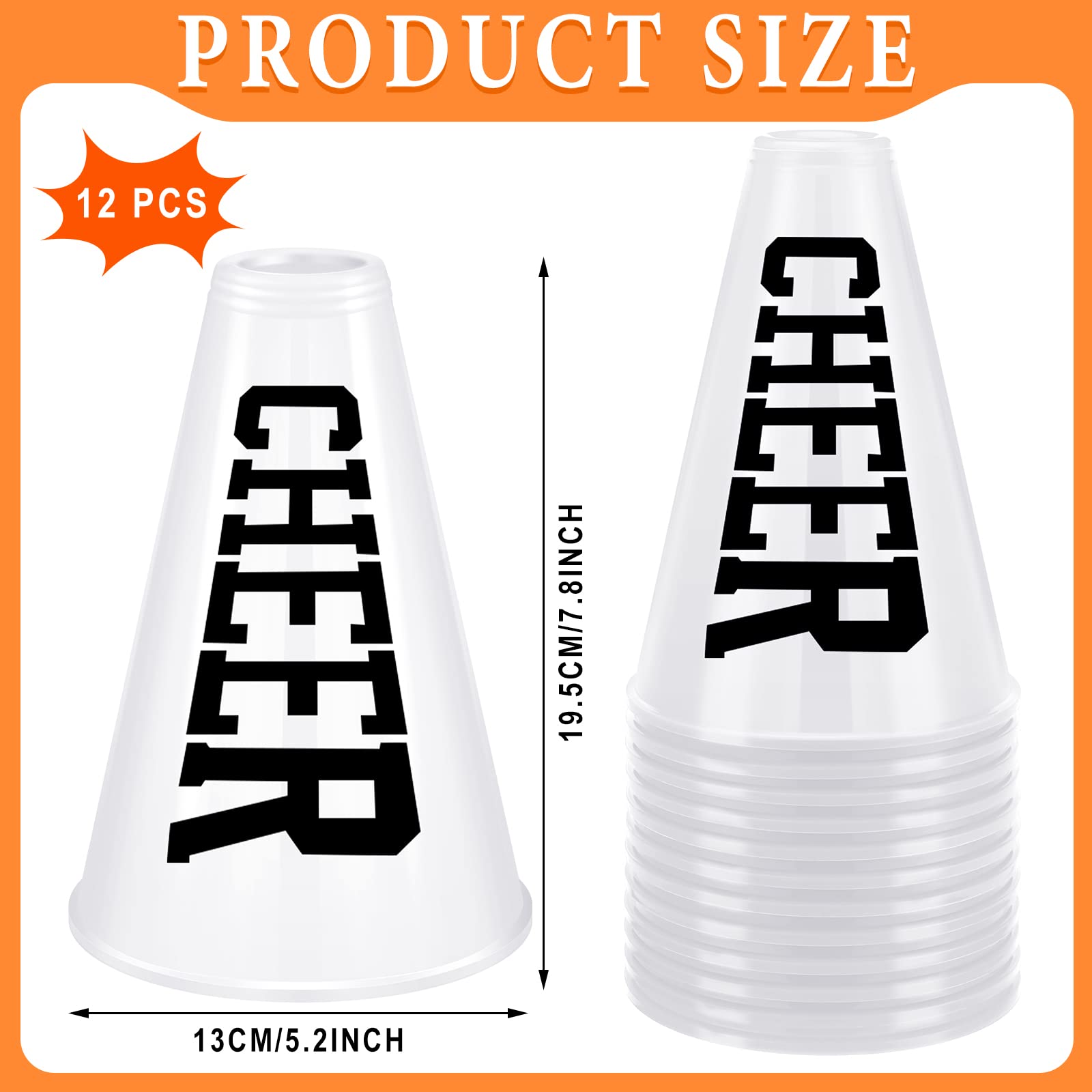 Meooeck 12 Pieces White Cheer Megaphone Noisemaker Bulk Party Accessory Plastic Cheerleading Small Megaphone Director Prop Noisemaker Toys for Sports Game Party Outdoor