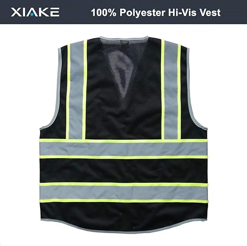 Miniatura 2 de XIAKE Chaleco de seguridad reflectante de alta visibilidad con 4 bolsillos, cremallera frontal, cumple con las normas ANSIISEA