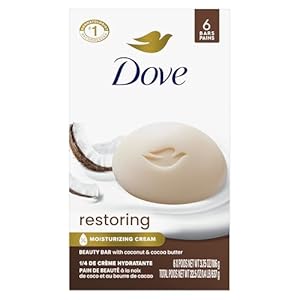 Dove Beauty Bar Soap Restoring Coconut & Cocoa Butter 6 Count for Restored Skin, Nourishes Skin 3.75 oz