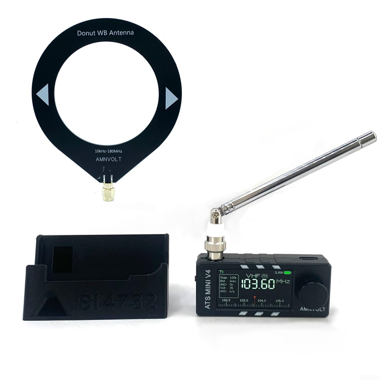 Vollband-Radioempfänger, tragbarer V4 für ATS für Mini für SI4732 D-S-P-Radio-Empfänger mit eingebauter hoher Impedanz, 4,8 cm IPS-HD-Display (ABS-Unterstützung)