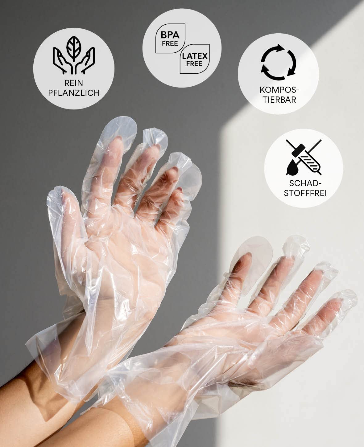 NOYA Öko Einweg Handschuhe | kompostierbare Einweghandschuhe | durchsichtige Einmalhandschuhe | beidhändige Handschuhe | BPA- und latexfrei | 100er Set bei Günstiger Preis