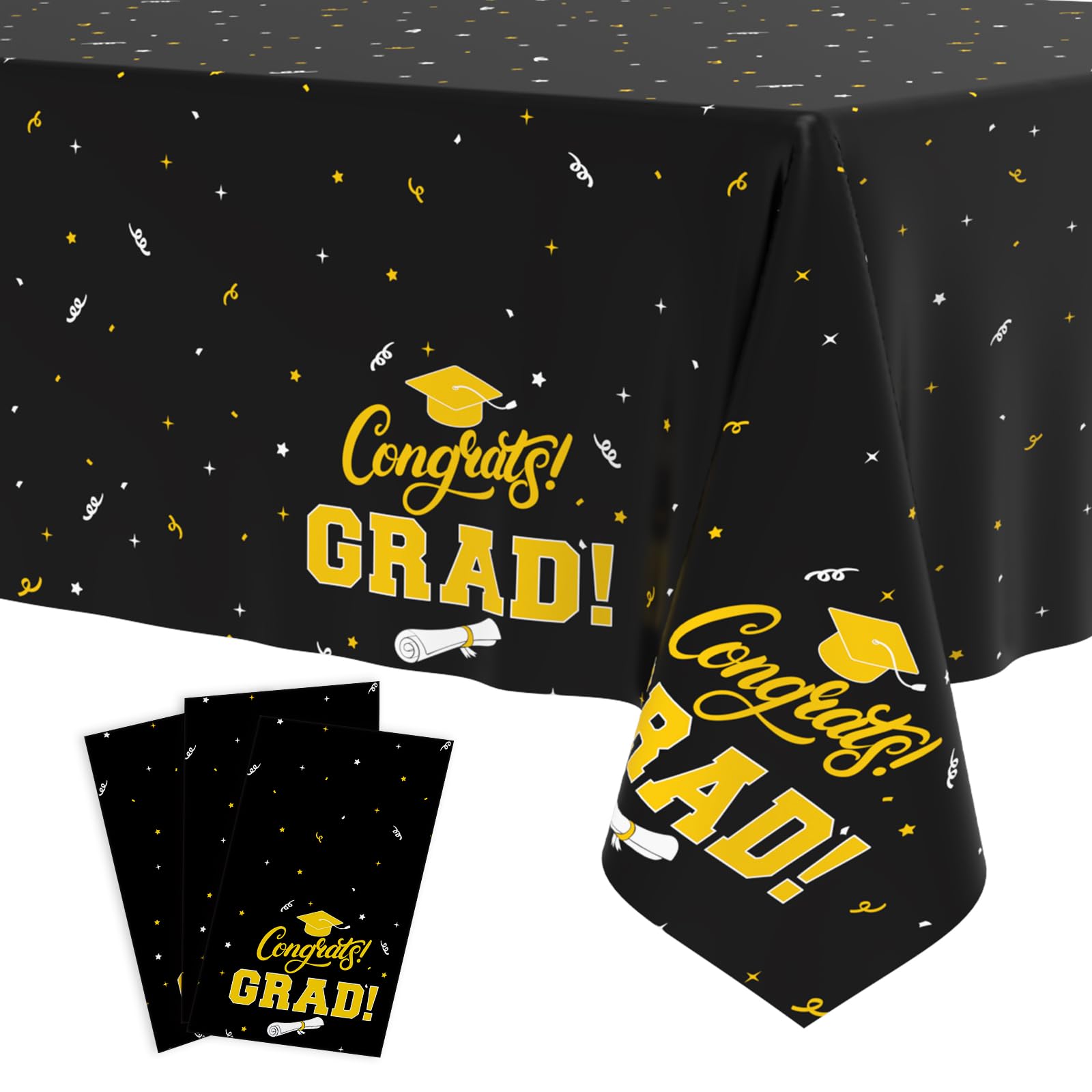 Photo 1 of Tbsone Graduation Tablecloth 2026, 3 Pack Disposable Plastic Table Covers 54" x 108", Congrats Grad Party Supplies for College & High School Graduation (Black)