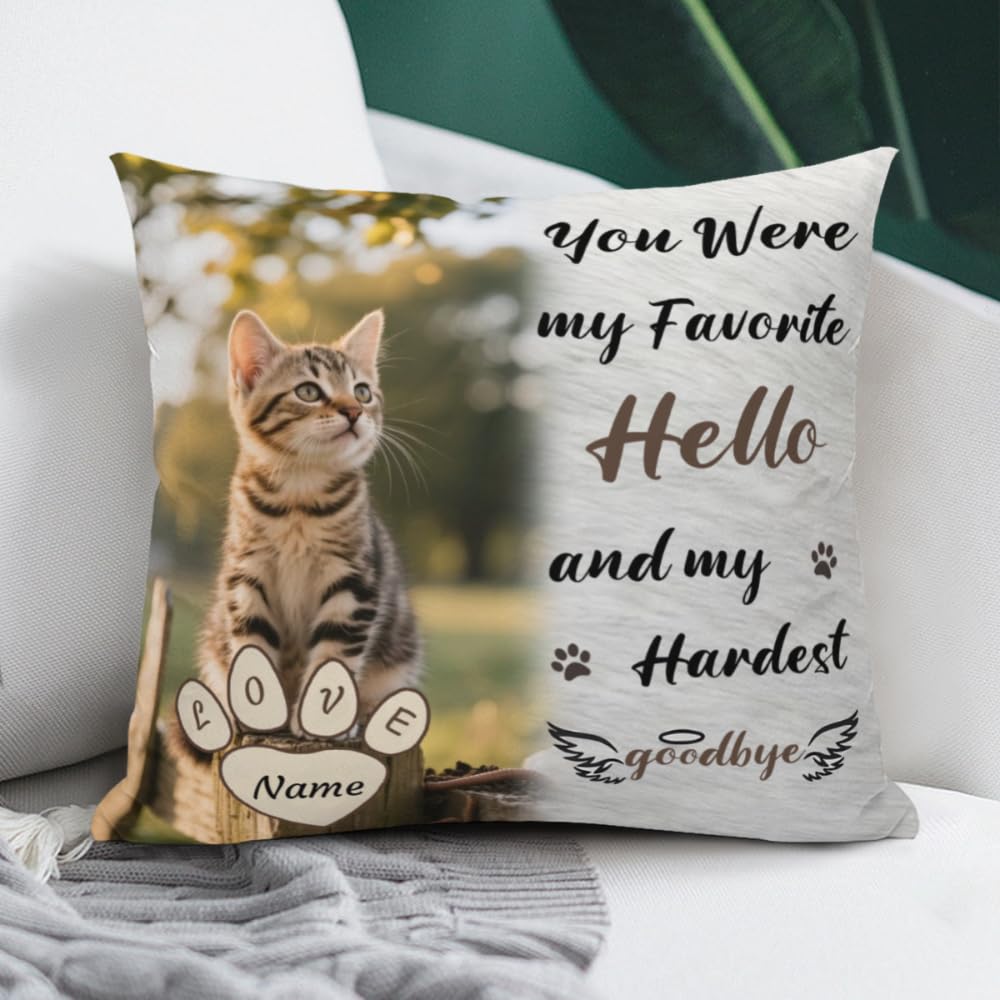 AnJeey Custom Cat Memorial Pillow - Engraved Pet Photo & Name - Sympathy Gift for Loss of Pet - Pet Death Remembrance, Funeral Gift for Cat Lovers