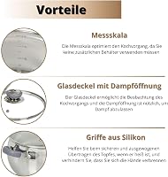 Daniks Rozsdamentes Acél Lábas 2,9L Üvegfedővel - Indukciós Főzőlappal Kompatibilis Edény Szilikon Fogantyúkkal, Mosogatógépben Mosható 4