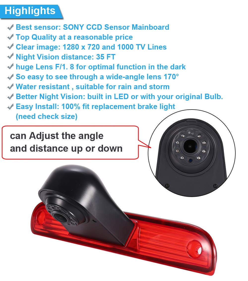 Super HD con Speciale Lente Rossa]1280 * 720 Pixel 1000TV linee HD Telecamera Auto Posteriore, Visione Notturna Telecamera Retromarcia per Fiat Ducato X250/Peugeot Boxter/Citroen Jumper/Transporter