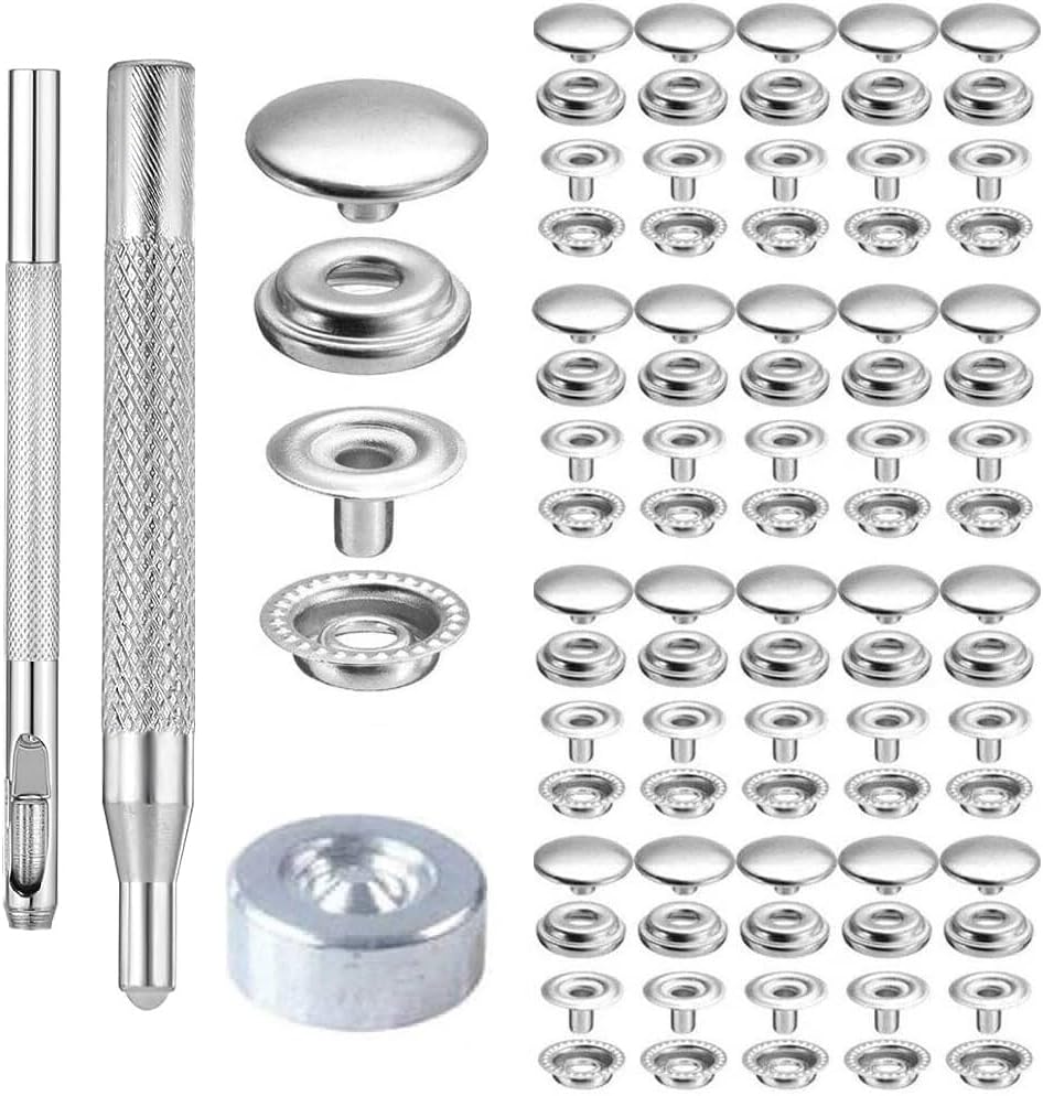 200pcs Snap Fastener Kit 15mm Metal Button with Tools for Marine Boat Canvas Leather