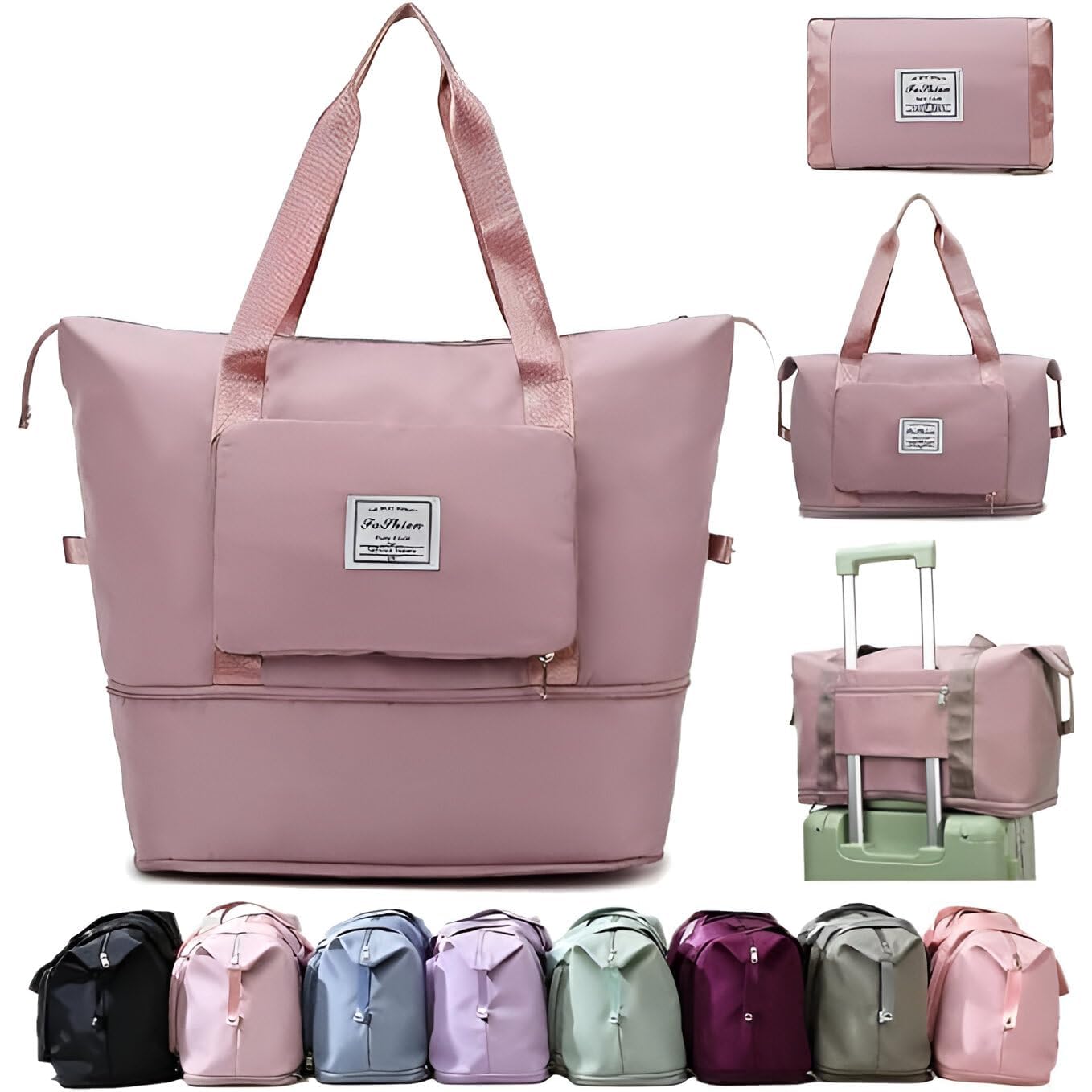 Expandable 41L Travel Duffle Bag for Women, Wheeled Foldable Luggage with Handle, Large Rolling Handbag for Personal Items, Weekend Trips, Gym & Cabin Carry-On (Pink)-image-32