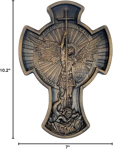 Miniatura 6 de Royal Wooden Collection Cruz de pared Guardián Arcángel Miguel icono colgante tallado en madera cristiana idea de regalo para hombres - tamaño