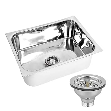 Happy Homes Heavy Kitchen Sink, Glossy Finish 304 High Grade Stainless Steel with Round Coupling (24X18X9 Inch, Heavy)