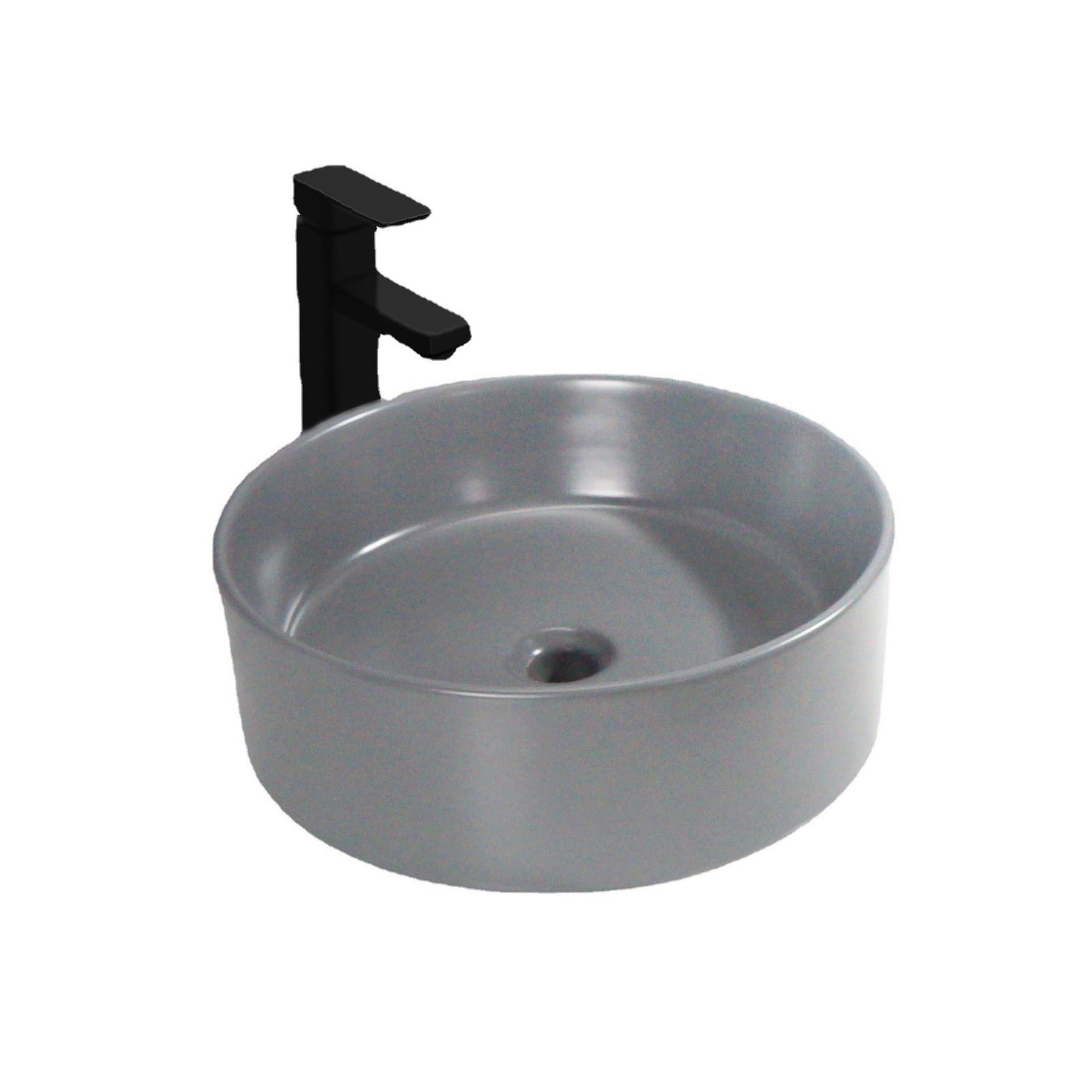 Sink Bowl Ceramic Vessel Sink Simple Round Matte Gray Artistic Countertop Basin Hotel Bathroom