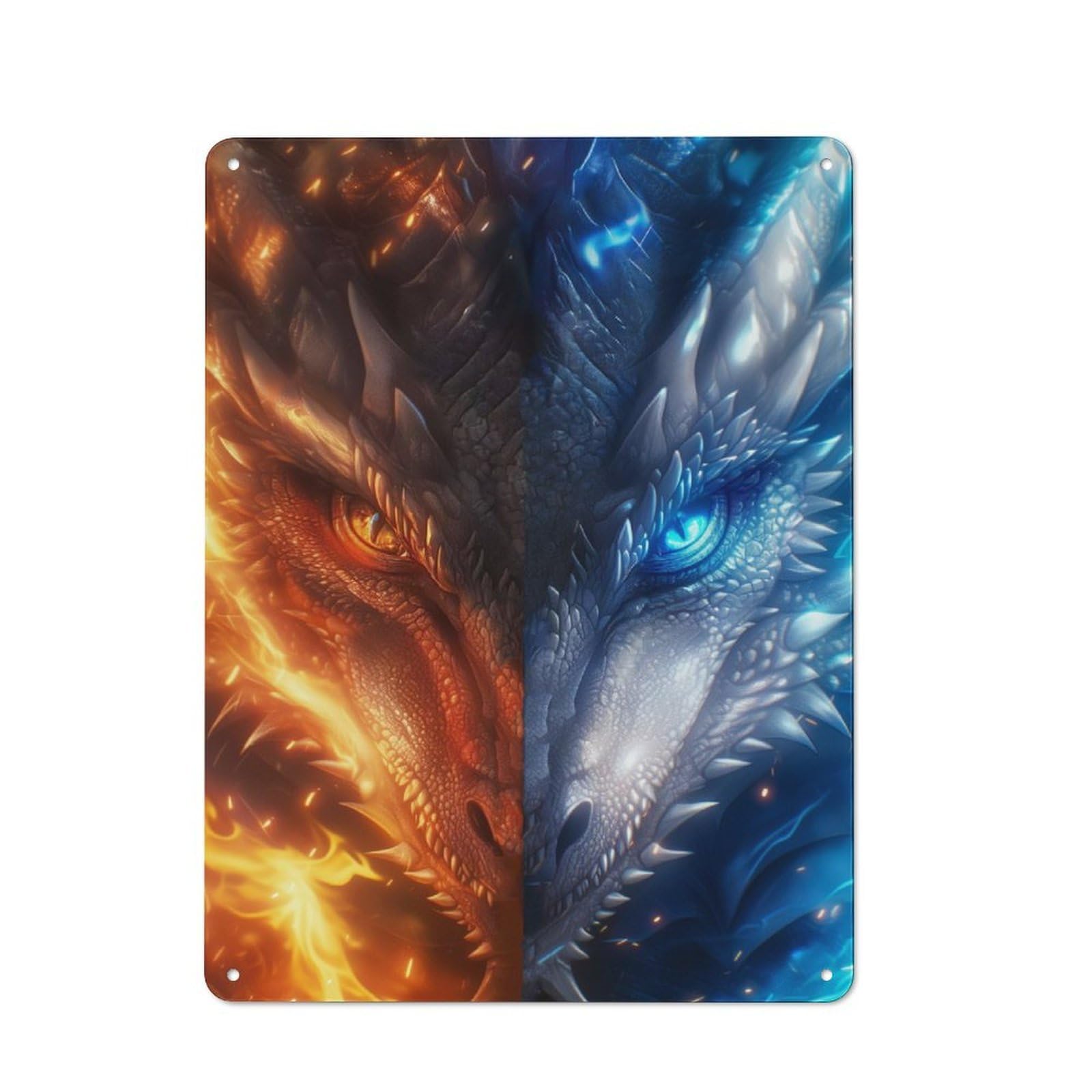 Junmoney Anime Dragon Fire And Ice Shop Front Style Decorative Metal Plaque 40X30cm, Shop Wall Decor For Cafe, Bistro, Bakery Or Restaurant