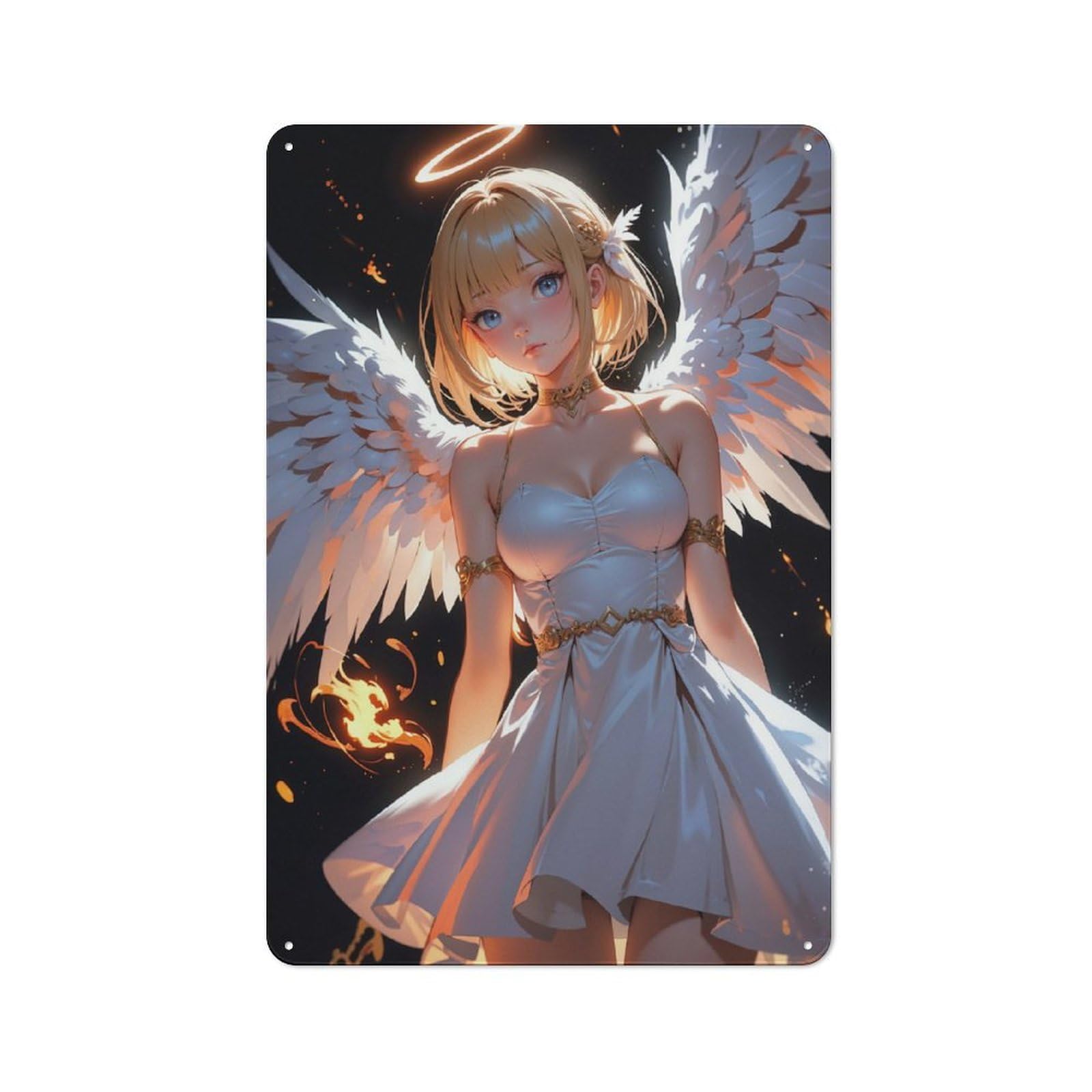 Junmoney Style-2 Classic Angel With Golden Halo Metal Gift Sign 30X20cm, Small Space Decor For Home, Shop, Pub Or Studio Wall