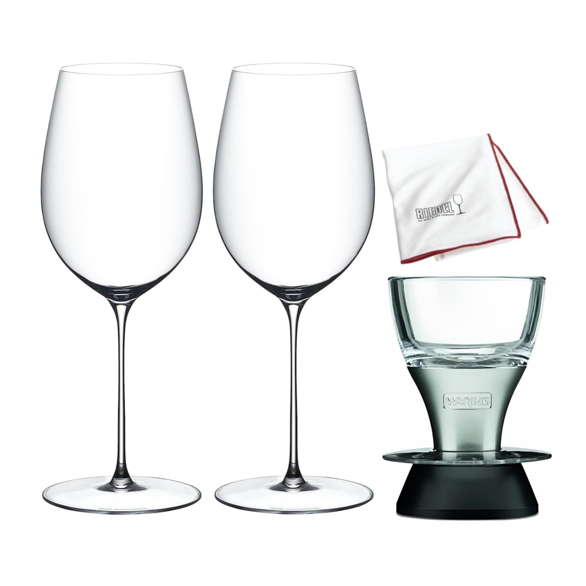 Verres Riedel Superleggero Bordeaux contre les tanins fermes avec aérateur Waring Pro