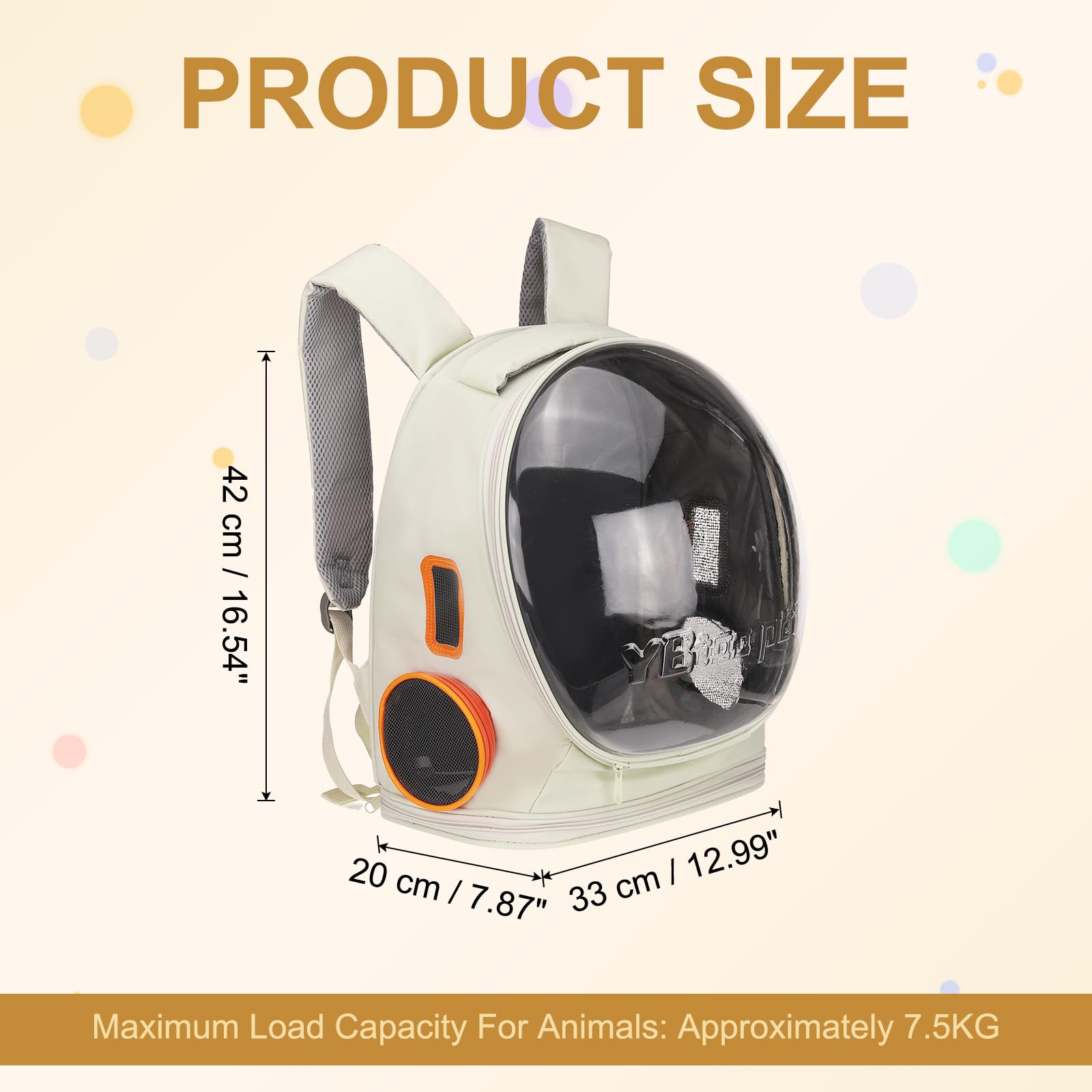 QUARKZMAN Mochila Transportadora para Mascotas, Portátil Y Ventilada, Tela Oxford, Bolsa De Viaje para Perros Y Gatos con Cubierta Transparente 12.99", (Beige, 1 Unidad), Diseñada.