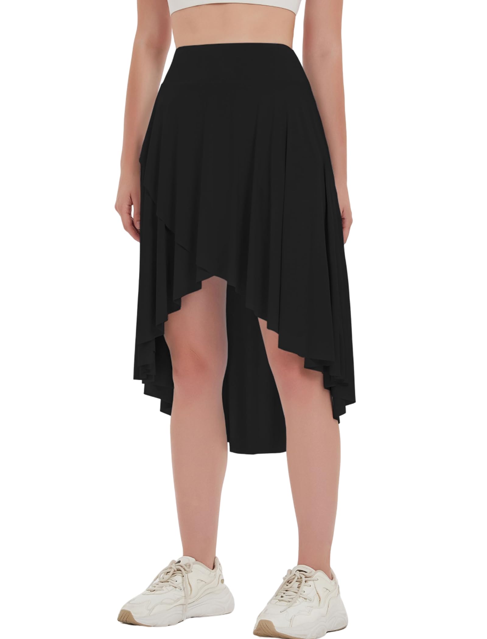 EXARUS Faldas asimétricas para mujer, falda de baile de cintura alta con volantes, estilo casual