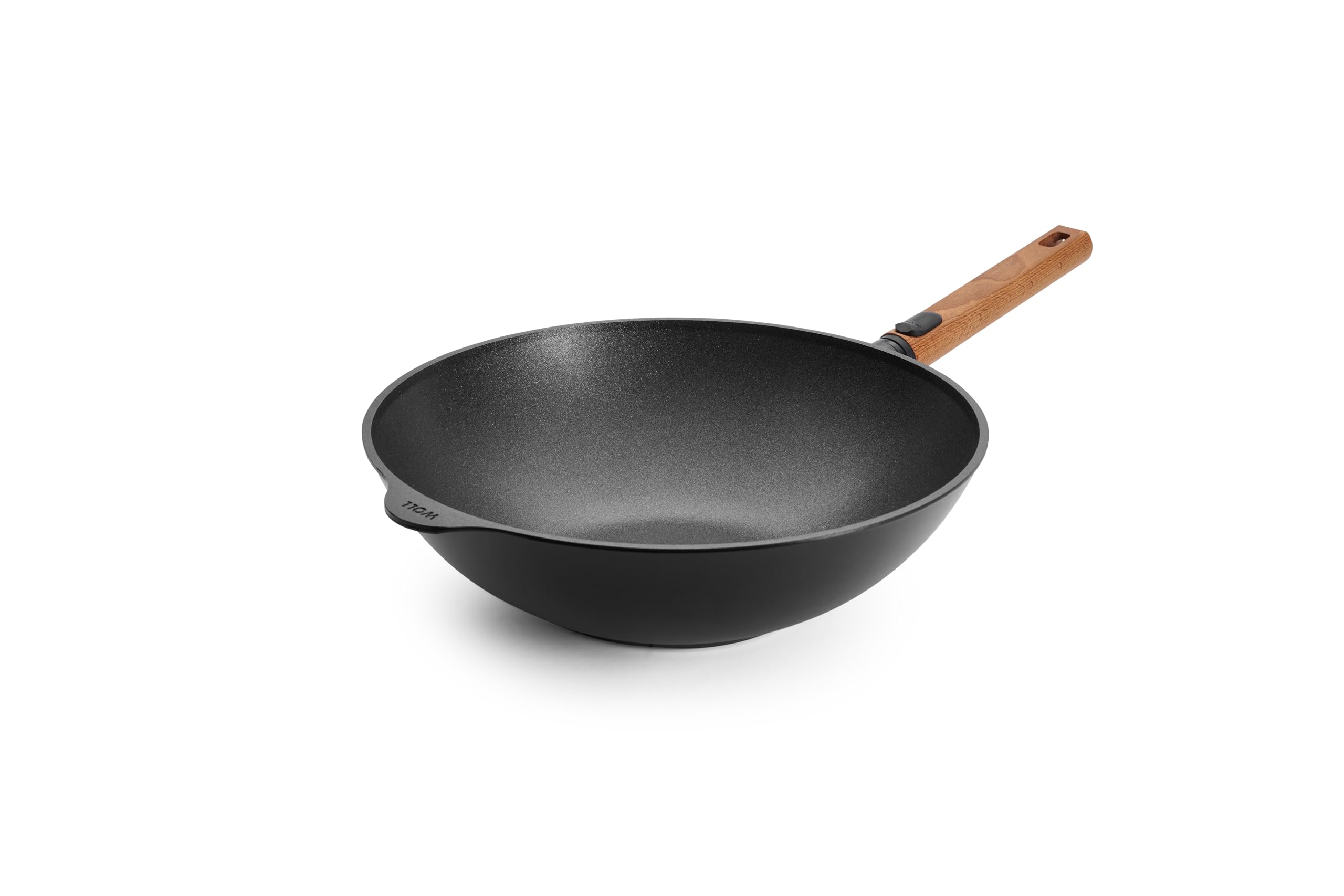 Woll Eco Logic QXR Wok and Stirring Pan Inductive Diameter 32 cm Height 10 cm with Removable Sustainable Wooden Handle Suitable for All Hob Types PFAS-Free Non-Stick Coating Cast Aluminium