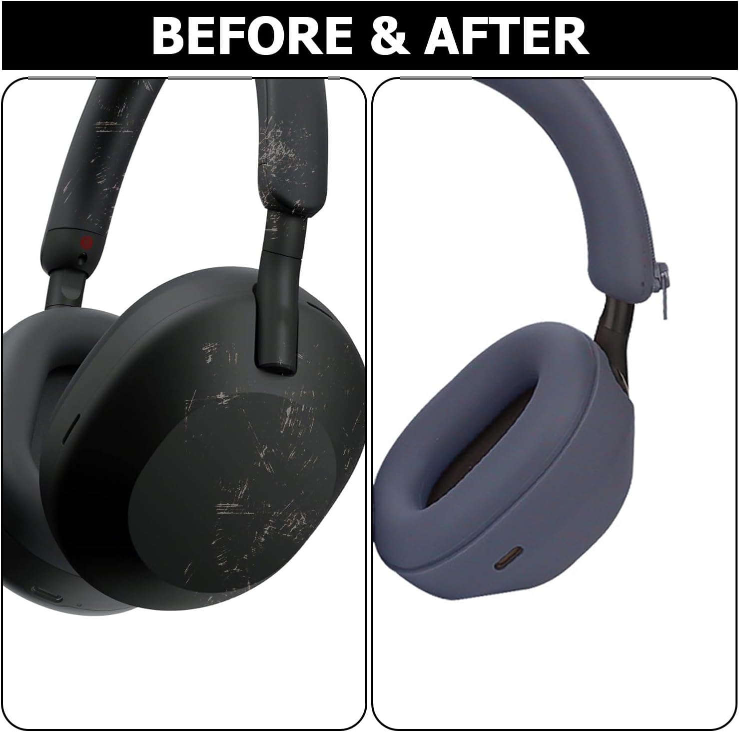 3 Set Case Cover for Sony WH-1000XM5 Headphones,Embody Ear Pad Cover/Headband Cover/Ear Cover Soft Silicone Headphones Accessories(Blue) - Image 5