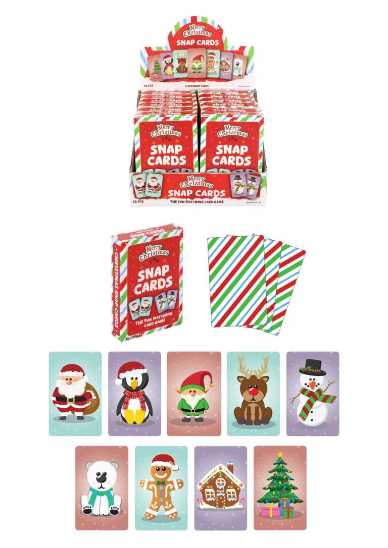 HENBRANDT Set of 24 x Packs Christmas Snap Card Games 9cm Kids Memory Pair Game Xmas Snap Cards Stocking Filler Christmas Eve Box Party Favours Loot Bag Fillers Lucky Dip for Boys and Girls