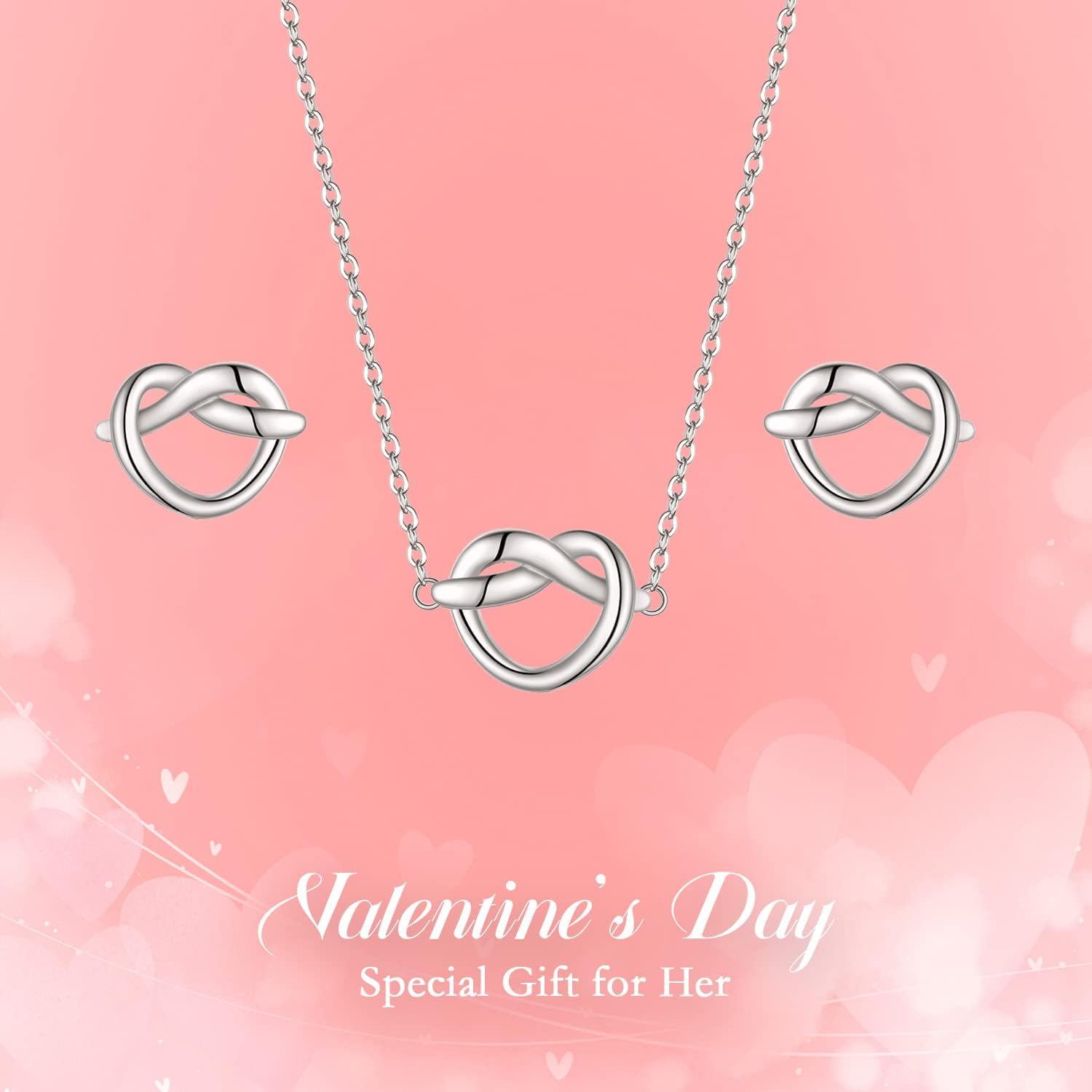 EVER FAITH S925 Infinity Love Heart Knot Pendant Necklace Stud Earring Set, Tiny Simple Jewelry Set Valentines/Mothers Day/Anniversary Birthday/Christmas Gifts for Women Wife Mom - Image 5
