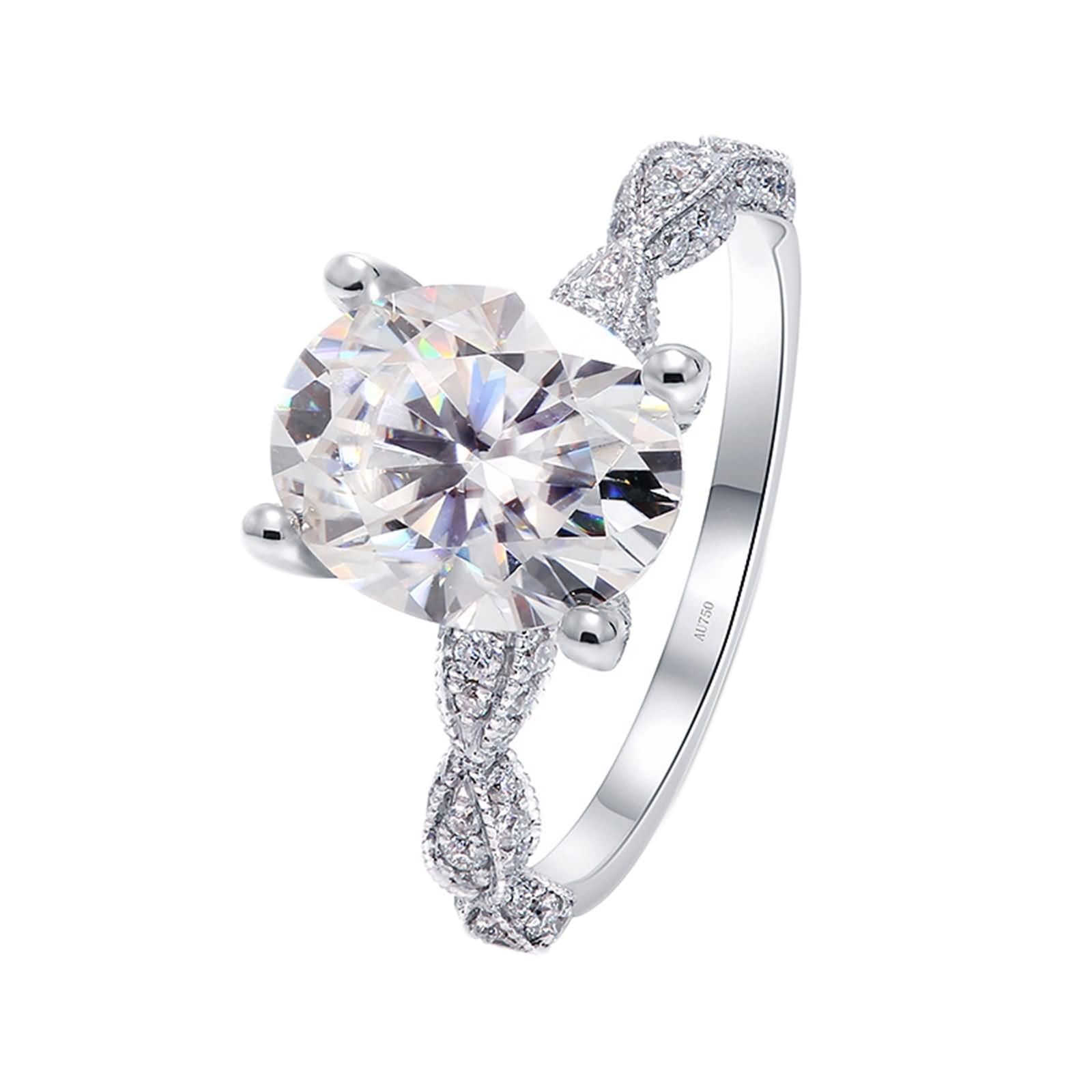 Złote pierścionki damskie, prawdziwe białe złoto, owalne, 4 ct, moissanit, pierścionki damskie, pierścionek zaręczynowy, 14 K/18 K, obrączki ślubne dla kobiet