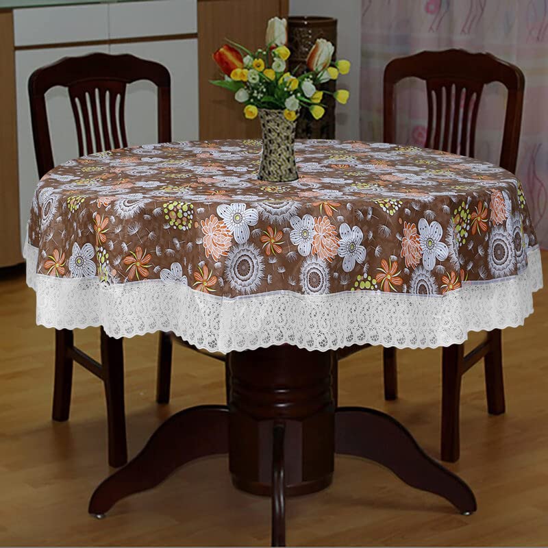 Image of Dakshya Industries Printed PVC Plastic Flowered 4 Seater Round Shape Table Cover (Size- 60 Inches Round)