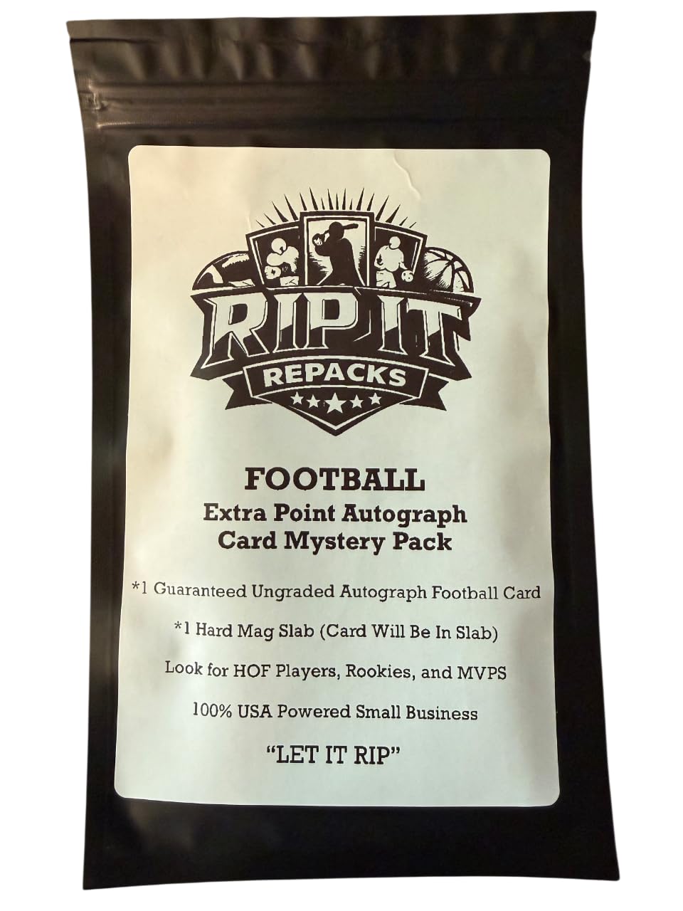 RIP IT REPACKS Football Extra Point Autograph Card Mystery Pack, 1 Ungraded Autograph Card, 1 Hard Mag Slab