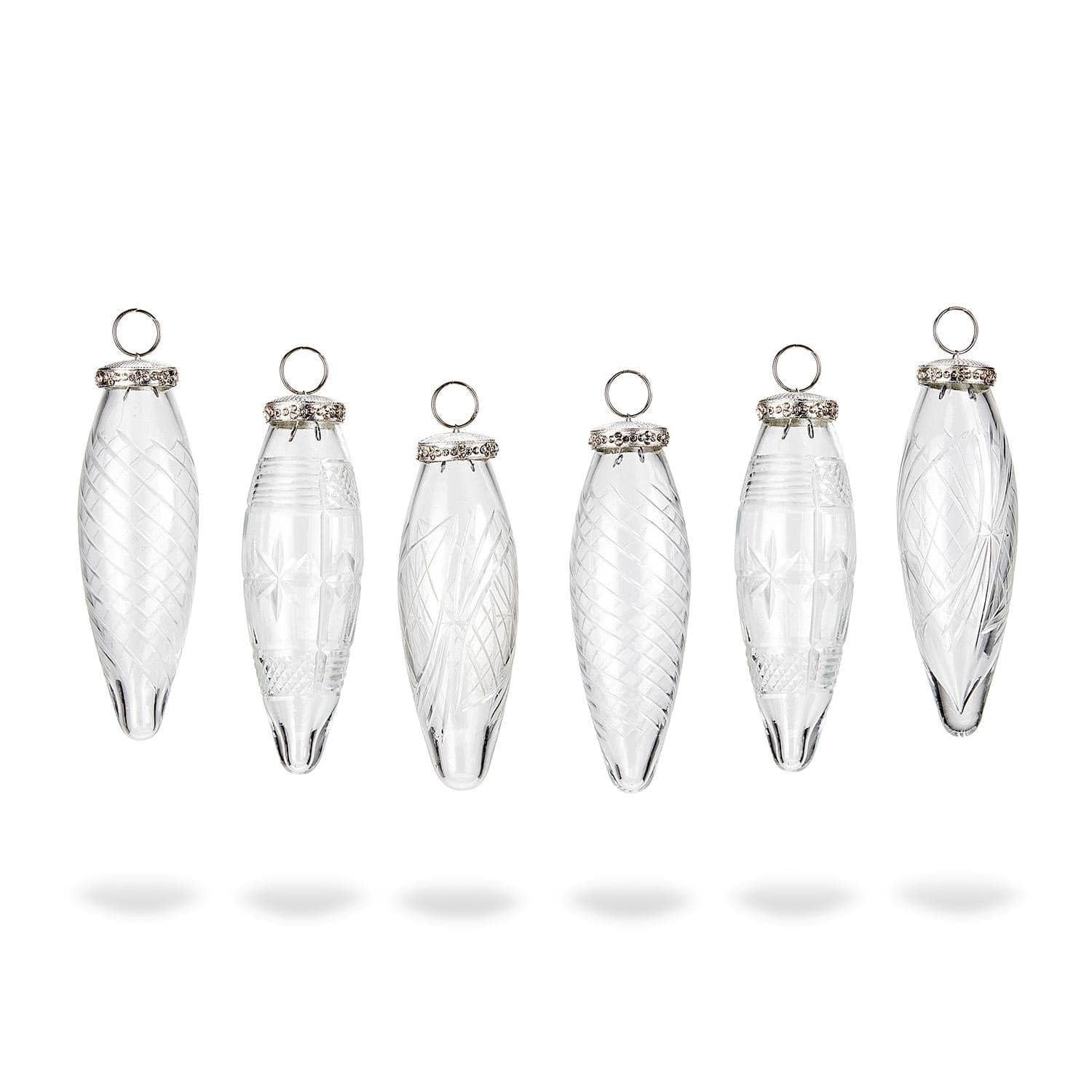 Loberon Weihnachtsschmuck 6er Set Loulay, klar | feine Stern- & Rankenschliffe - mundgeblasen - winterliche Zapfenform - Weihnachten - Weihnachtsdeko - Christbaumschmuck