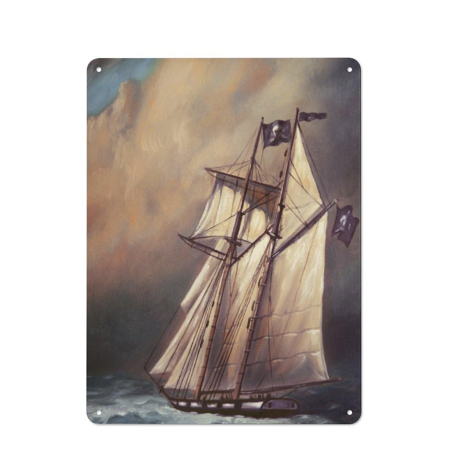 Junmoney Pirate Schooner In Stormy Metal Sign 40X30cm With For Garage Wall, Vintage Decor, Tin Sign Wall Decor For Garages And Workshops