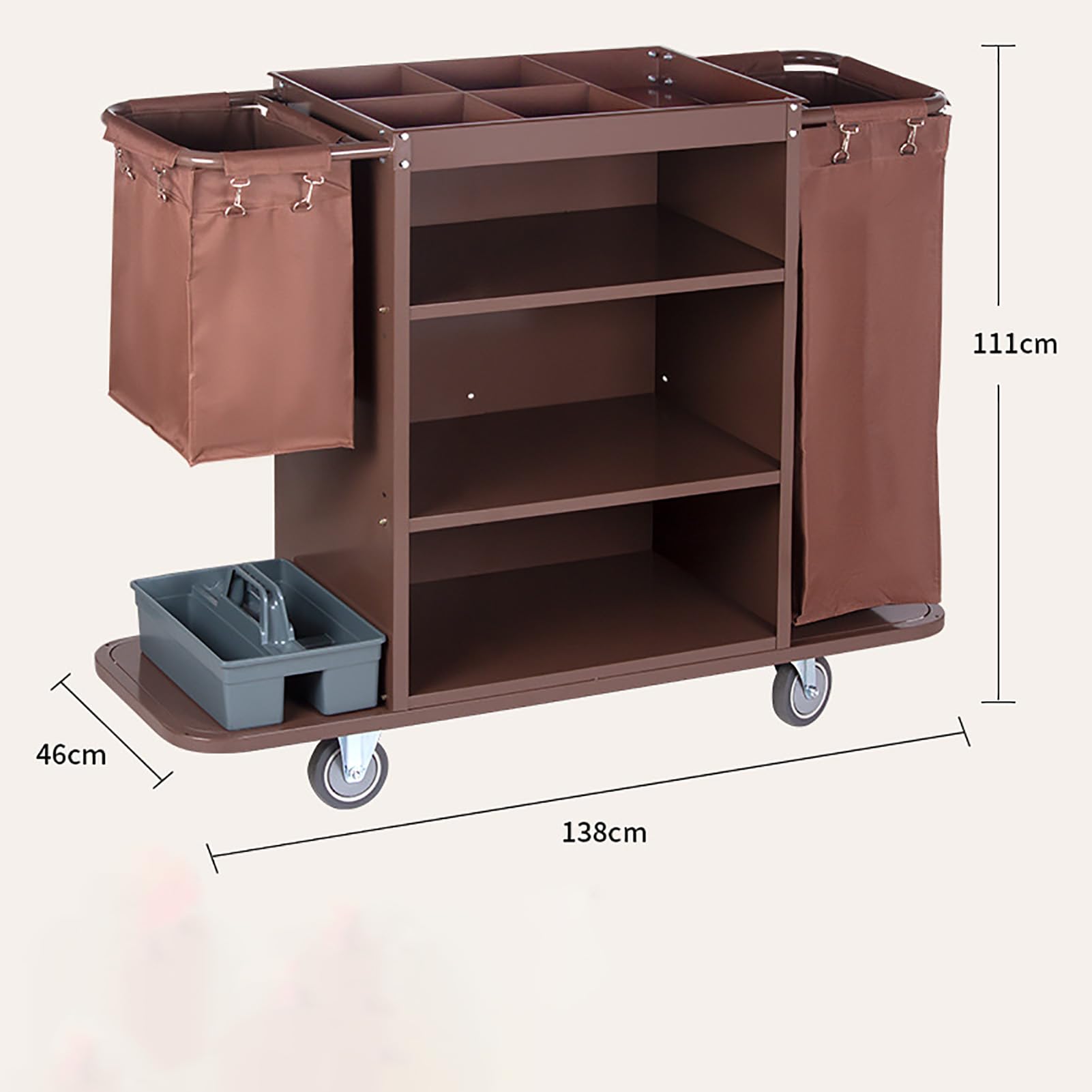 Carrello per Pulizie Commerciali con Ruote e Sacco per la Raccolta di rifiuti, Ideale per strutture Commerciali/Hotel/stadi/scuole/uffici, Colore Marrone.