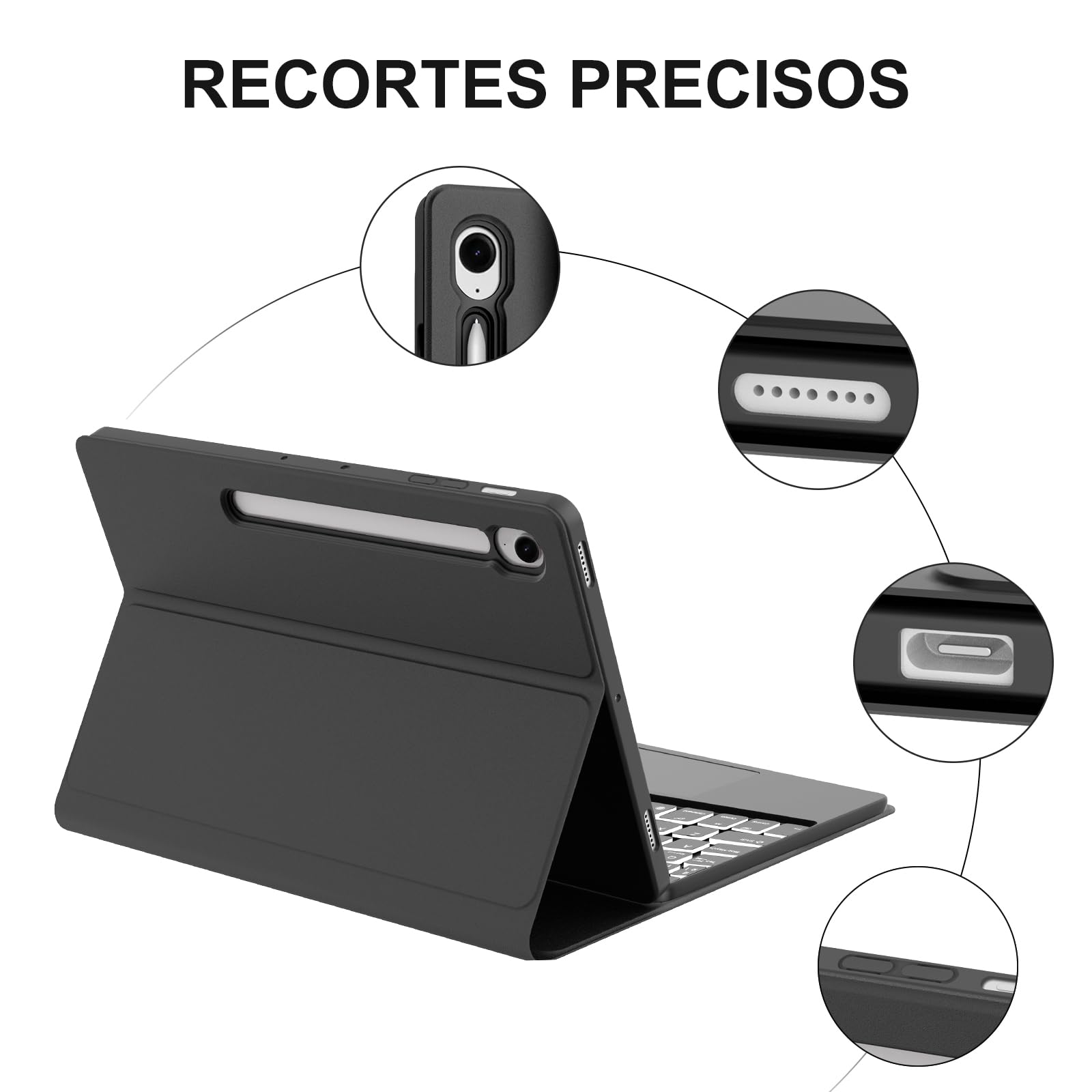 FOGARI Teclado con Touchpad para Samsung Tab S10 Lite/S10 FE/S9 FE 10.9" | Funda para Galaxy Tab S10 Lite con Español Ñ Teclado Retroiluminado Bluetooth con Trackpad, Negro