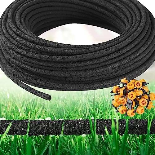 Sasylvia 100 ft 1/4 in Soaker Hose Tubing for Drip Irrigation with 2gph Irrigation Emitters Porous Drip Line for Watering Hydroponics Vegetable Garden Raised Beds Planters Flower