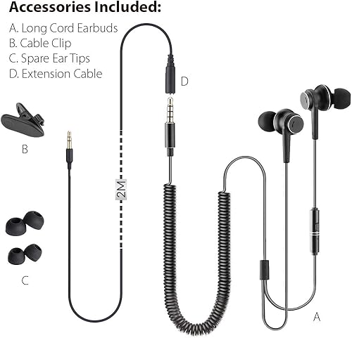 Miniatura 6 de Avantree HF027 - Auriculares de cable largo para TV y PC, cable de extensión de 18 pies con micrófono y cable de bobina de resorte extralargo,