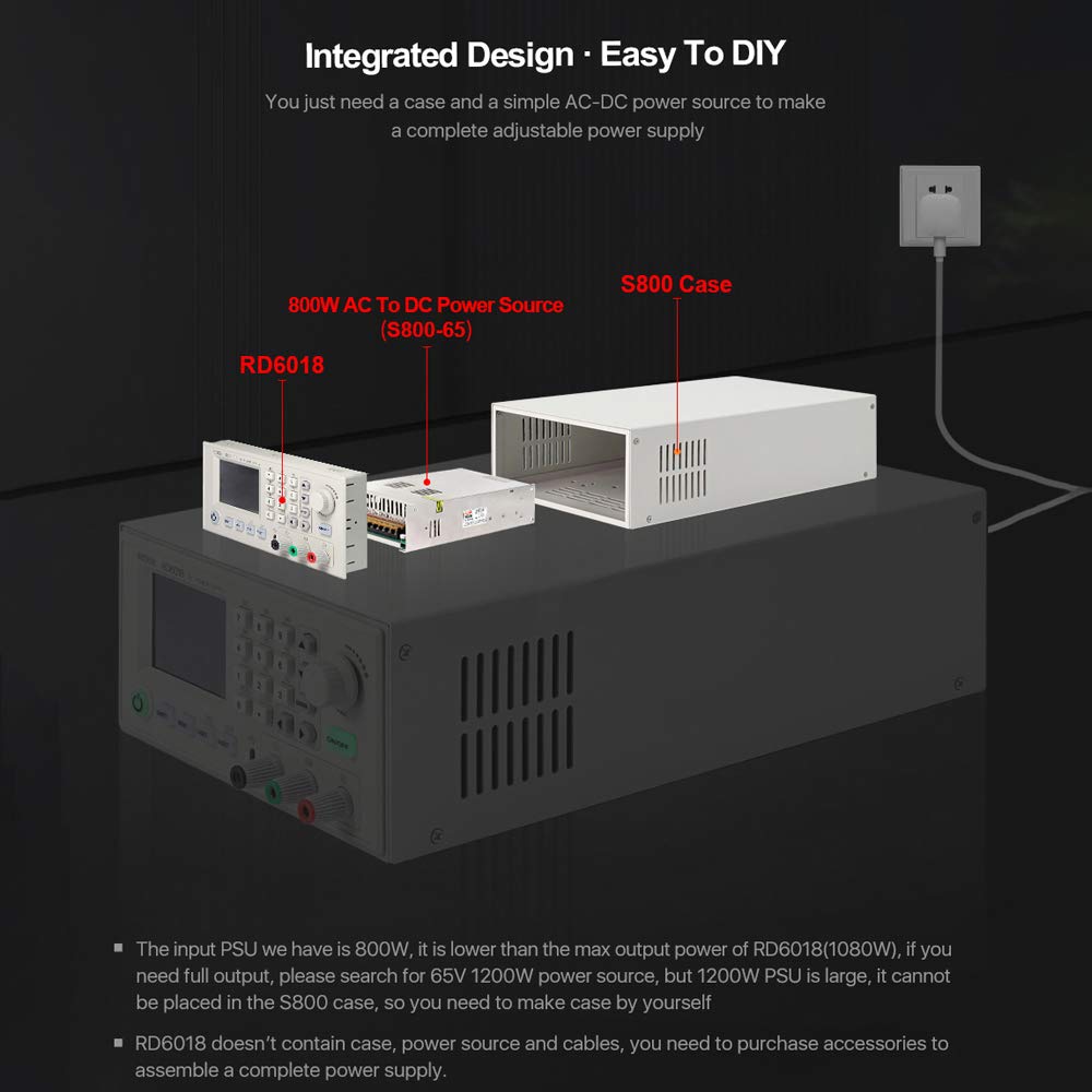 Hanzete RD6018 - Modulo di alimentazione a corrente continua a tensione costante e corrente costante da 18 A, software per PC, Wifi, controllo tramite app, con funzione di aggiornamento firmware