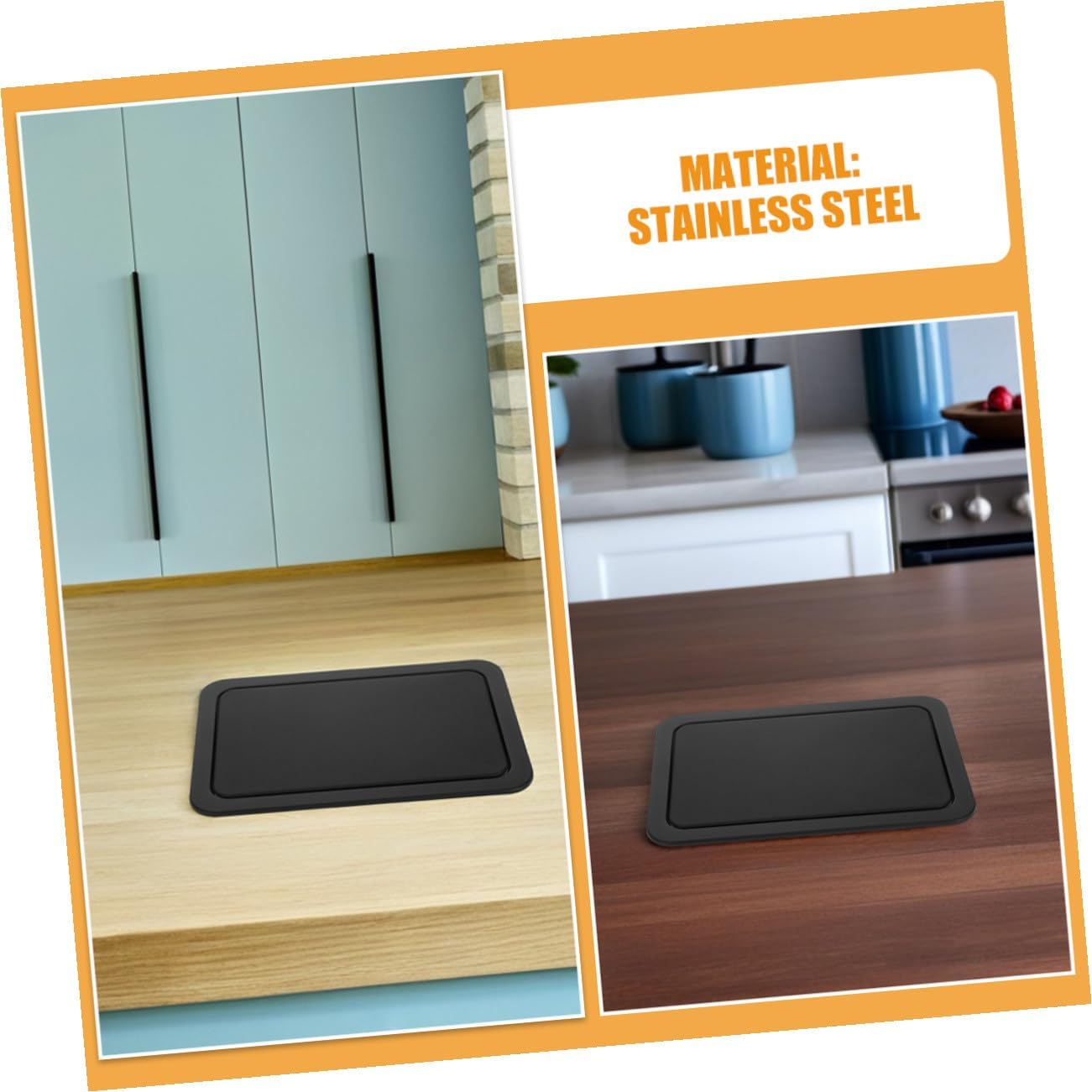 2pcs Recessed Trash Bin Lid Replacement with Swing Flap, Rectangular Stainless Steel Kitchen Countertop Garbage Can Cover, Medium Size 260x175mm for Home and Office