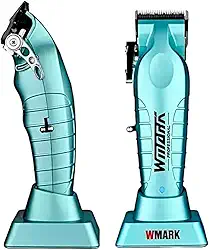 kit Maquina Cortar Cabelo e acabamento Wmark Ng133 e NG317 Azul Com Base Profissional