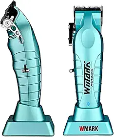 kit Maquina Cortar Cabelo e acabamento Wmark Ng133 e NG317 Azul Com Base Profissional