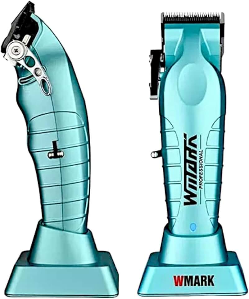 kit Maquina Cortar Cabelo e acabamento Wmark Ng133 e NG317 Azul Com Base Profissional