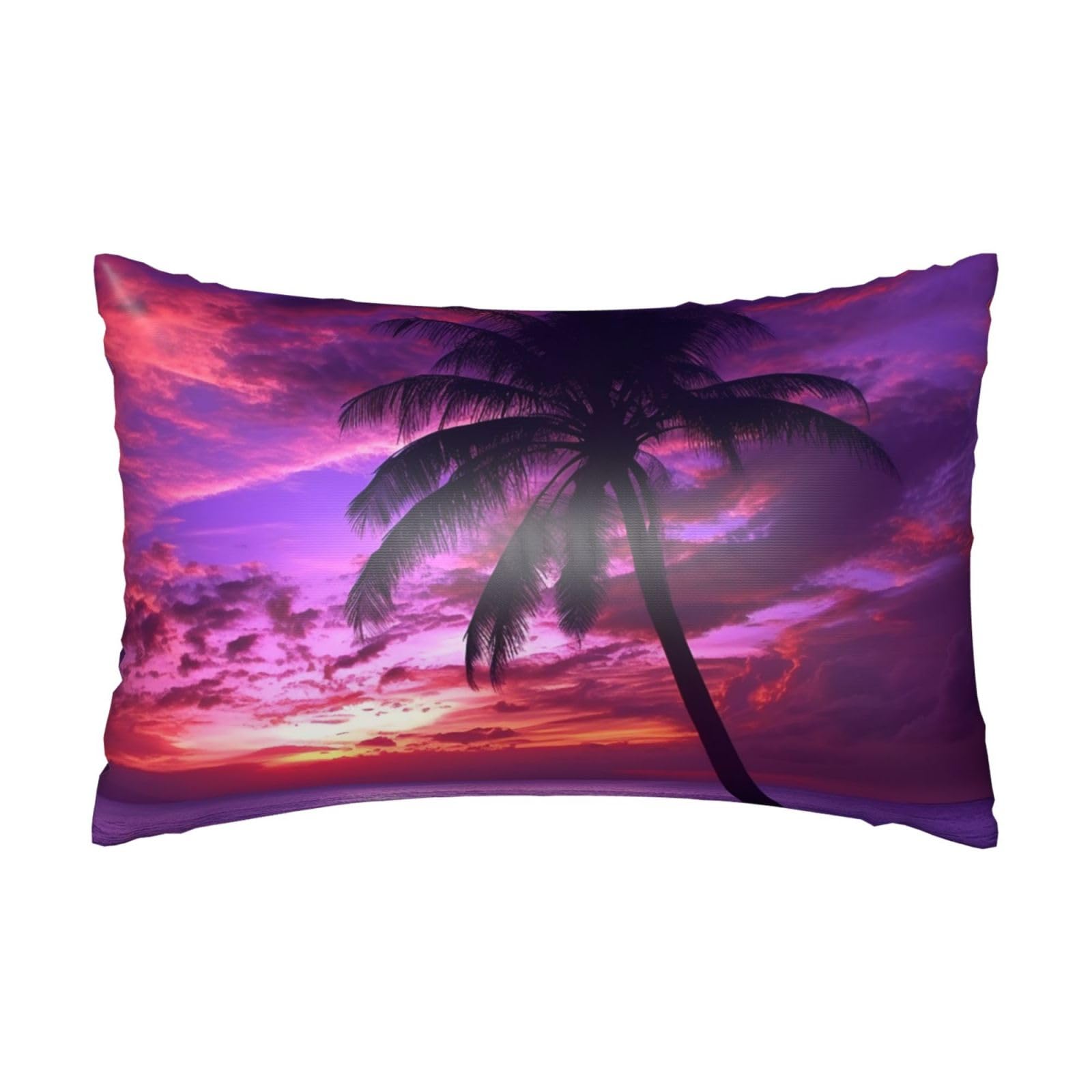 Satin Pillowcase for Hair and Skin, Palm Tree Purple Sunset Pillow Case Queen Size 20x30 Inches, Cooling Silky Pillowcases with Zipper Ultra Smooth and Soft Pillow Cover for Sleeping